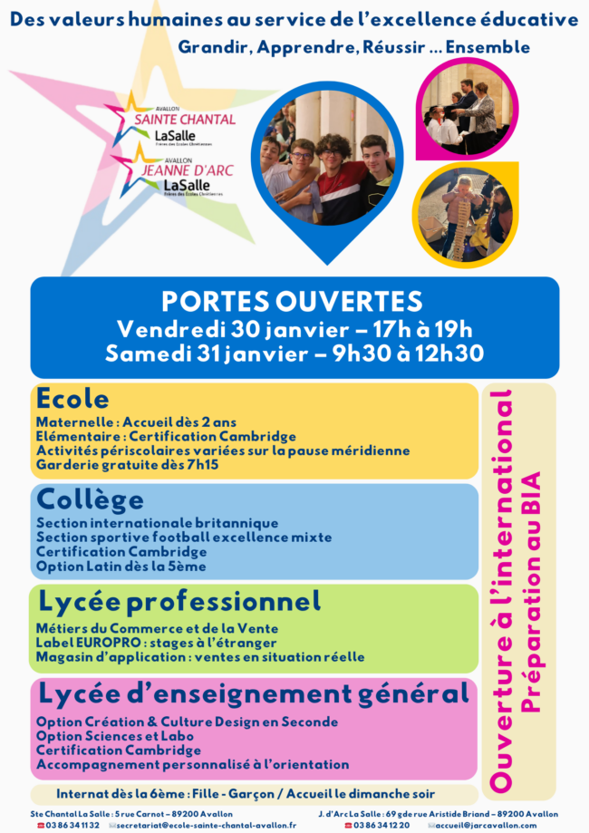 PORTES OUVERTES 2026 Vendredi 30 janvier – 17h à 19h Samedi 31 janvier – 10h à 12h30 (1)